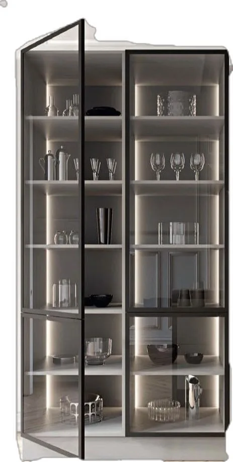 Glass crockery unit design with lighting for modern homes